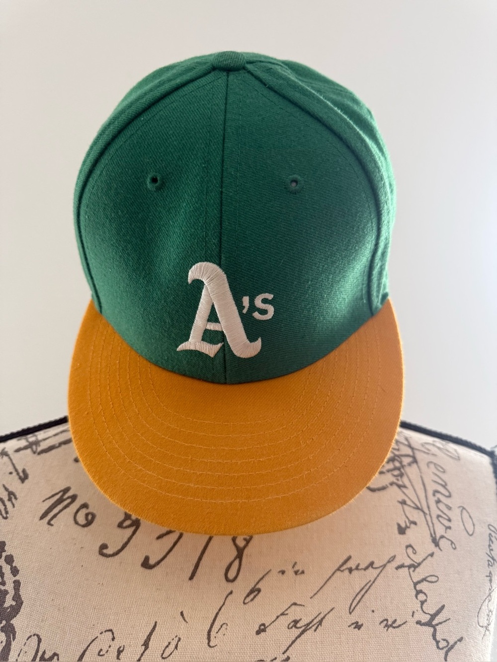 Authentic Cooperstown 1975 Collection Green/Gold Fitted Baseball Cap w/A's Logo